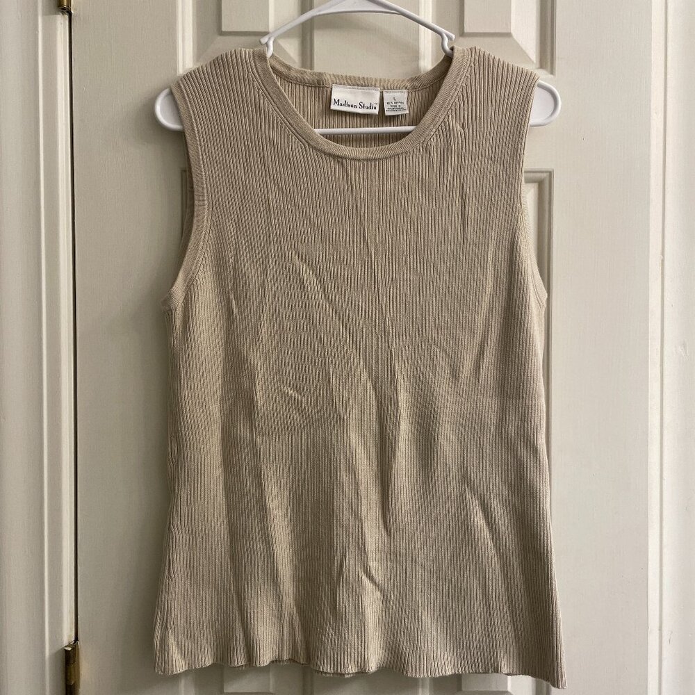 Vintage Madison Studio 100% Cotton Tan Ribbed Sleeveless Women Top